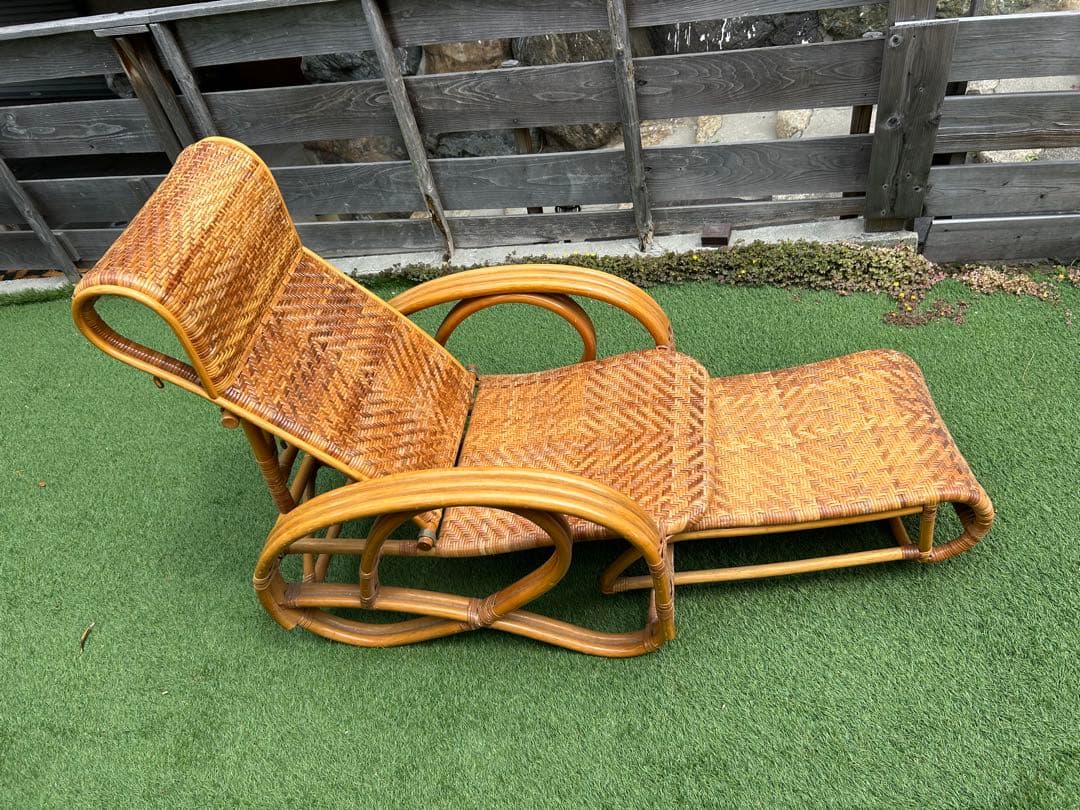 アンティーク ラタンチェア／リクライニング ロッキングチェア籐製（祖父母譲受品）
