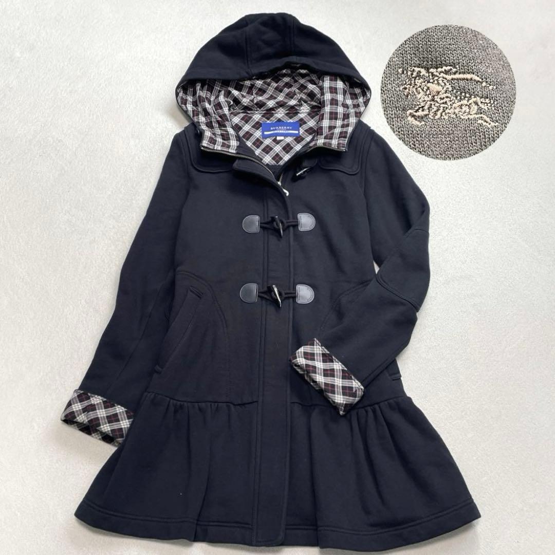 バーバリーブルーレーベル ダッフルコート 38 裏起毛スエット ホースロゴ刺繍