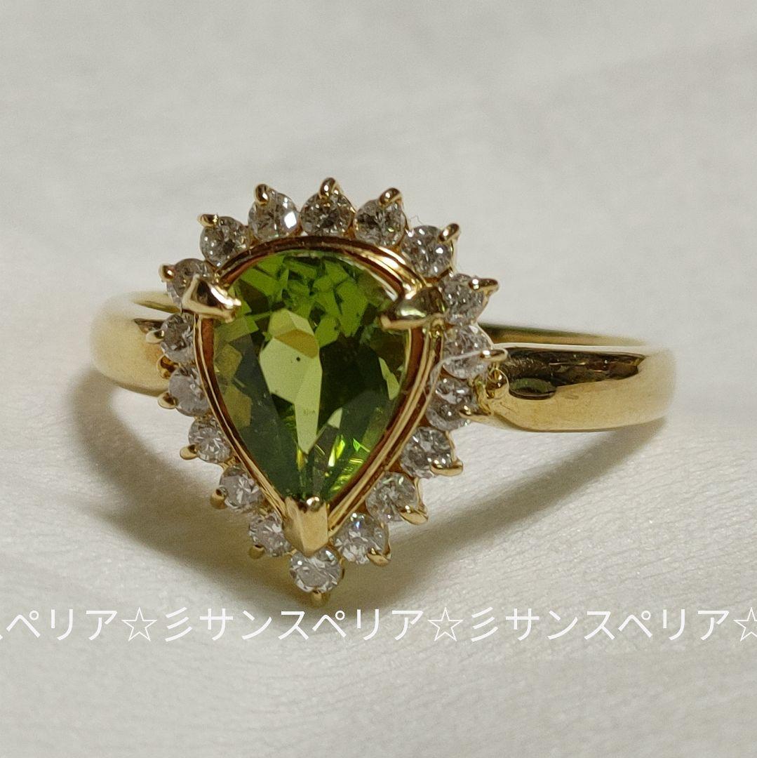 K18 ペリドット1.27ctとダイヤモンド0.30ctのフラワーリング