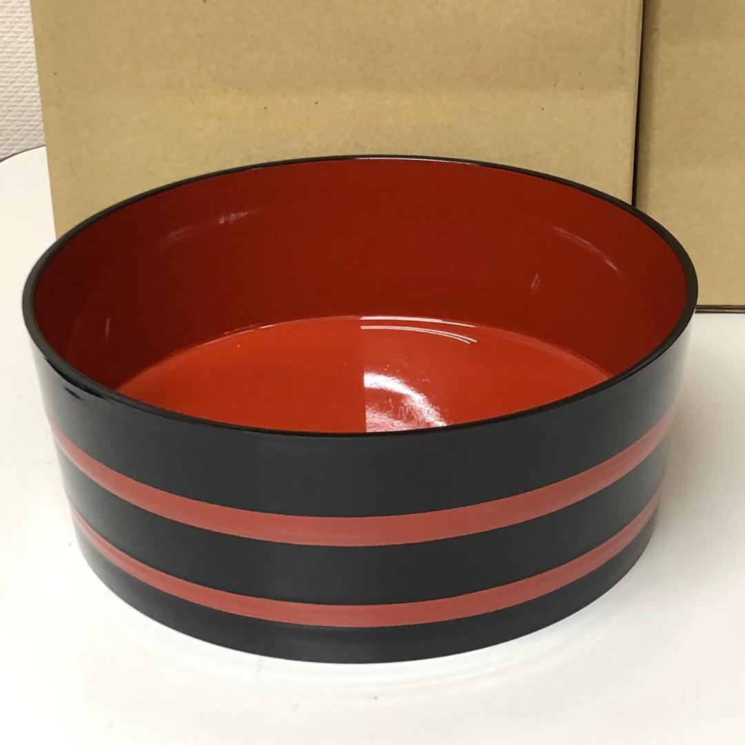 未使用　8寸麺鉢 黒帯朱内朱　10個