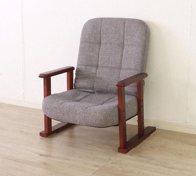 リクライニング木肘高座椅子 座面高４段階調整可能 チェア 座椅子（345）