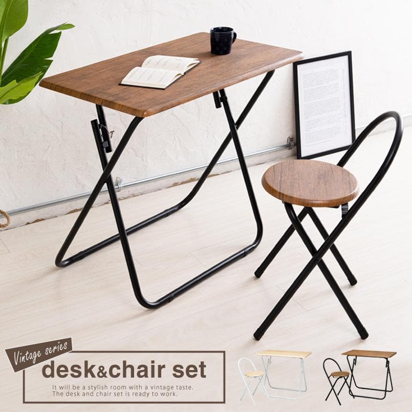 【新品・送料無料】【完成品】ヴィンテージデスク＆チェア 幅80cm 折りたたみ式