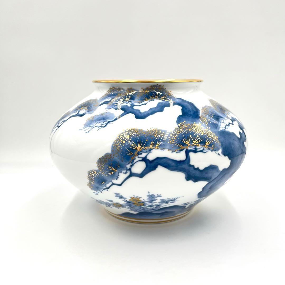 大倉陶園 花瓶 老松 金彩 壺 花器 フラワーベース