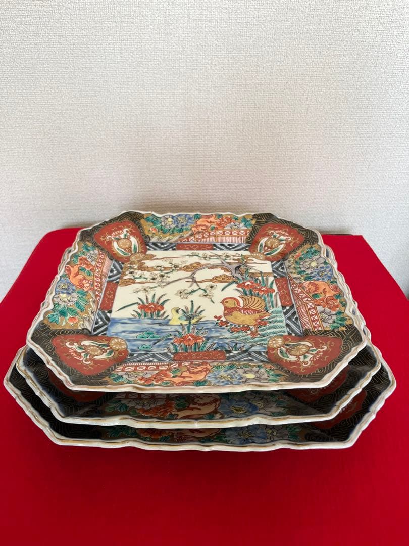有田焼 伊万里焼 古伊万里 金彩 色絵 三ツ皿 大中小 管理A3455 大皿