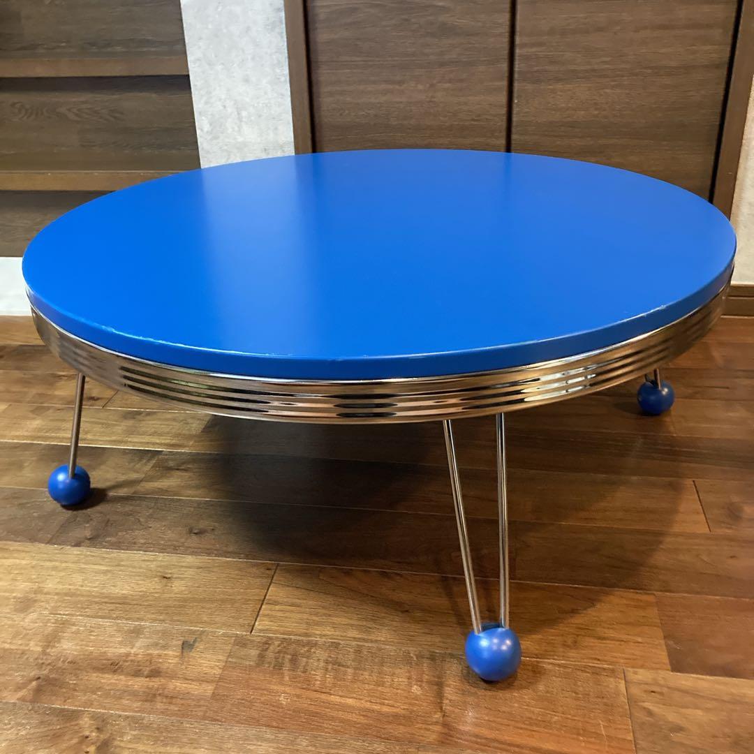 人気✨️青色 アメリカン レトロ 丸型ダイニングテーブル 76×76×31.5cm