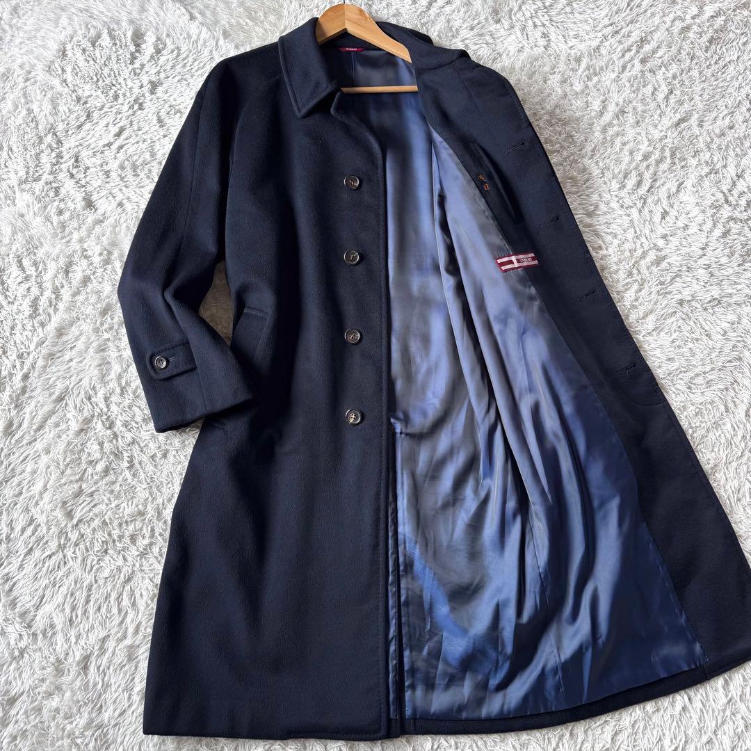 美品　ダーバン　カシミヤ　ステンカラーコート　比翼　ネイビー　紺　A5 ビジネス