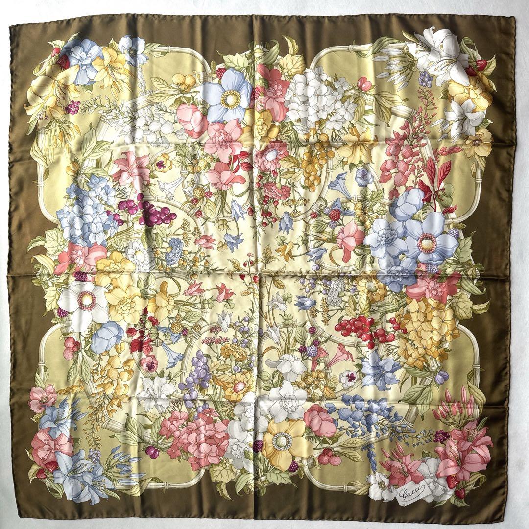 GUCCI グッチ シルクスカーフ 花柄 フラワー　ストール ショール