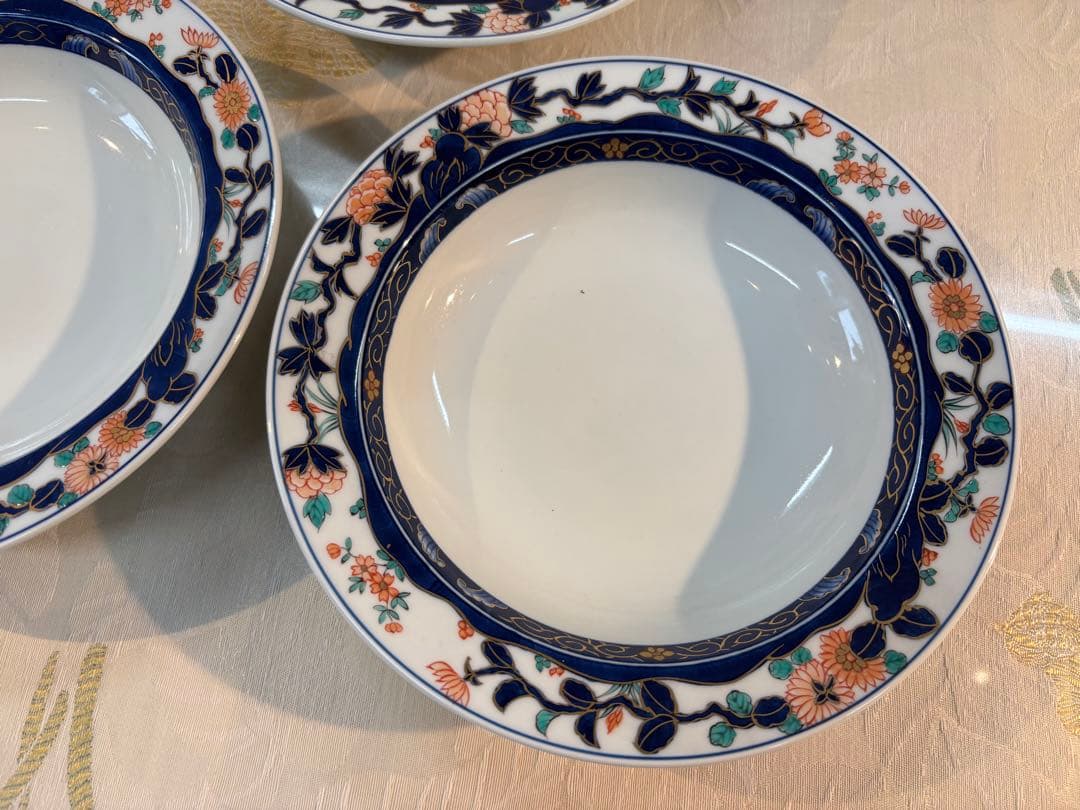 有田焼/伝作窯 染錦古伊万里花絵スープ皿（３枚組）