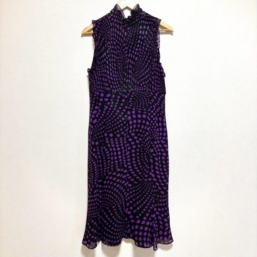 ESCADA シルク ノースリーブワンピース パープル 紫 40 ロング ドット