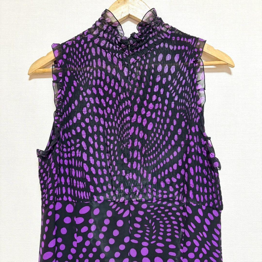 ESCADA シルク ノースリーブワンピース パープル 紫 40 ロング ドット