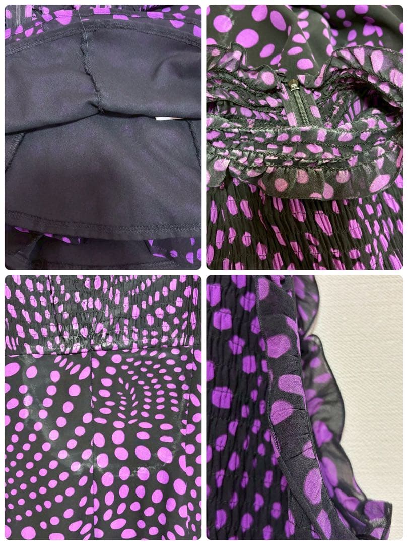 ESCADA シルク ノースリーブワンピース パープル 紫 40 ロング ドット