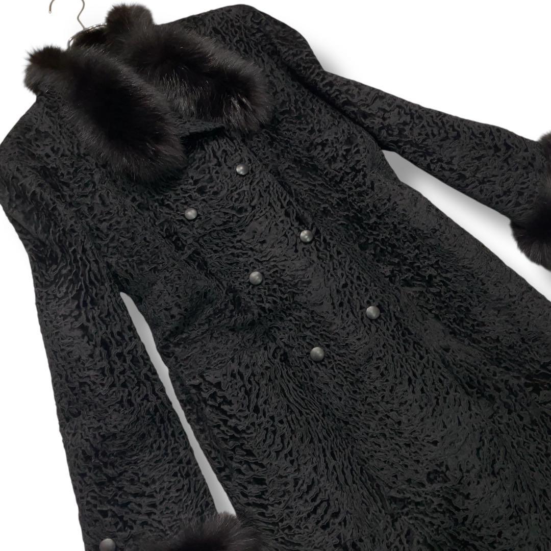 極美品 ERIFORT ペルシャンラム リアルファー ロングコート ブラック M