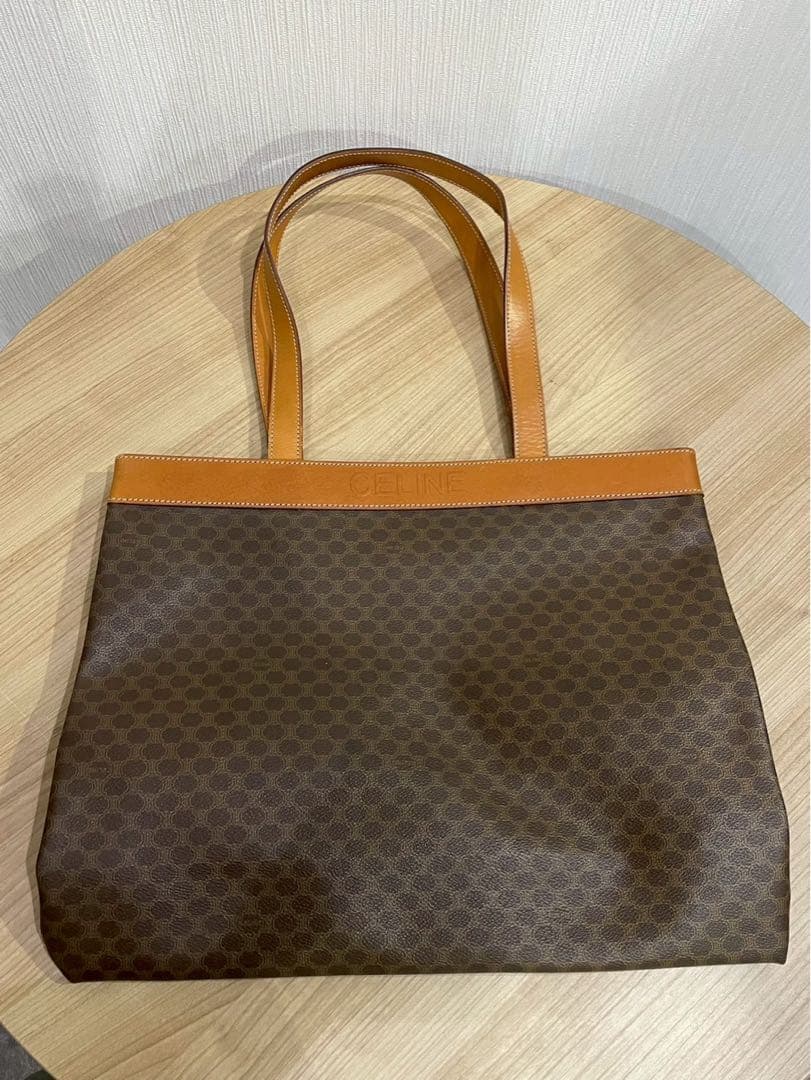 CELINE ハンドバッグロゴ刻印 レザー PVC マカダム柄 トートバッグ