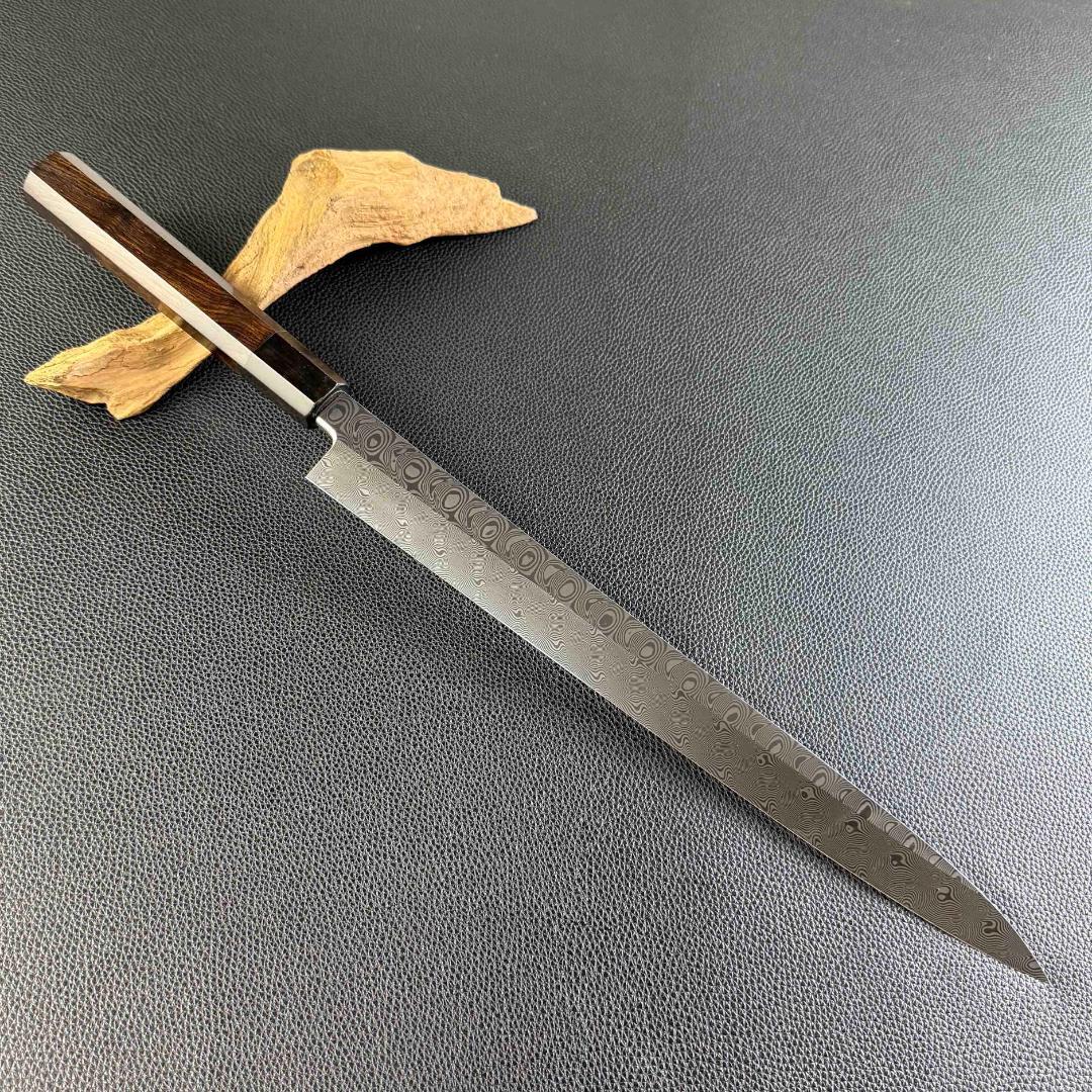 9434新品 ダマスカス 柳刃包丁 尺一 風紋の刃 105層 黒檀黒水牛角八角柄