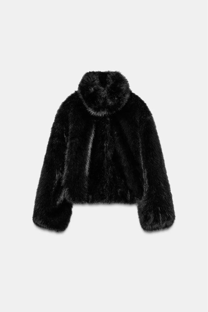 ZARA フェイクファーショートコート(黒)