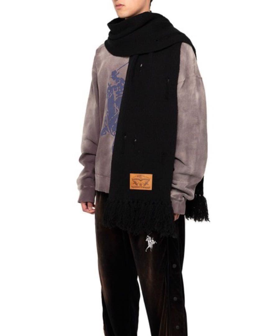 KAMIYA Distressesd Mufflar BLACK マフラー