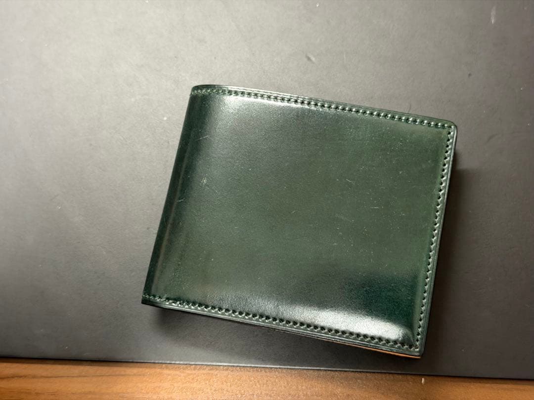 flathority シェルコードバン　二つ折り財布　グリーン