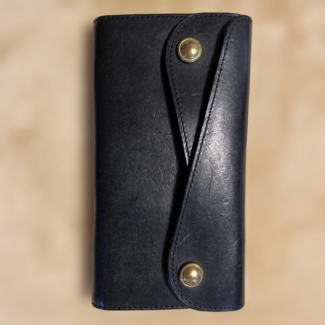 BEER BELLY Dフラップ長財布 レザー製 黒 スナップボタン式