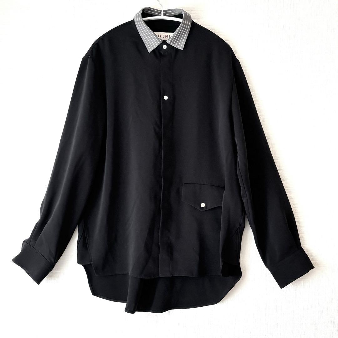 【CULLNI】襟ストライプシャツ　ブラックシャツ　 シャツ　サイズ1
