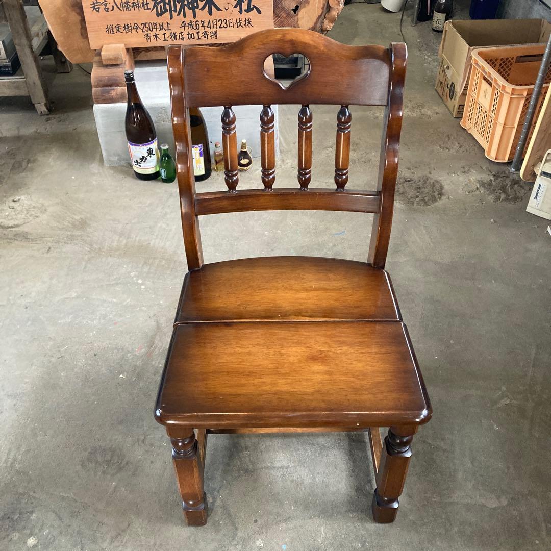 B ナガノインテリア 天然木 椅子 ハートマーク カントリー調