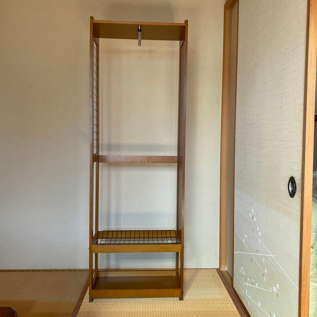 木製ラック ハンガーバー付き ブラウン