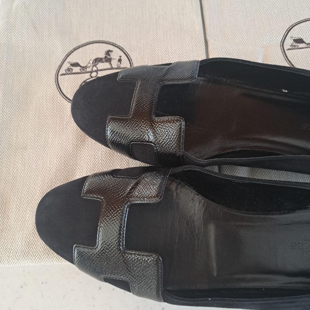 エルメス黒 スエード レザー シューズ