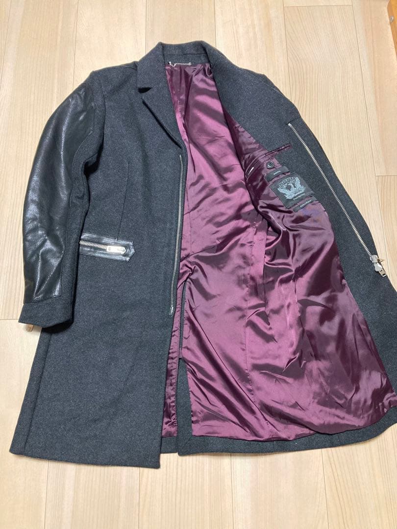 DIESEL ディーゼル　袖レザー切り替えウールコート