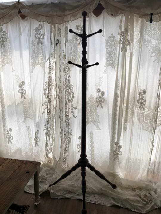 アンティーク　ウッド　真鍮　ポールハンガー　コート掛け　古木　ウーデン