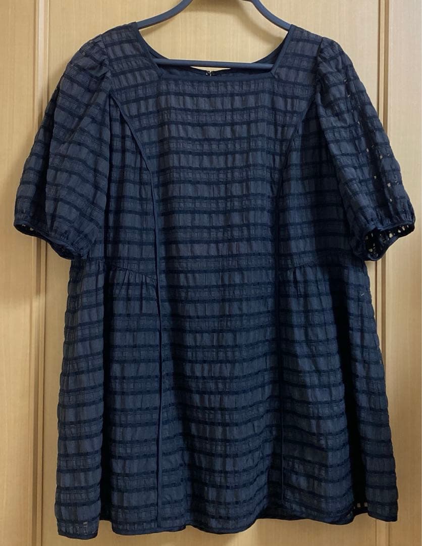 【Rose Tiara】シースルーチェックブラウス　ブラック　　サイズ46