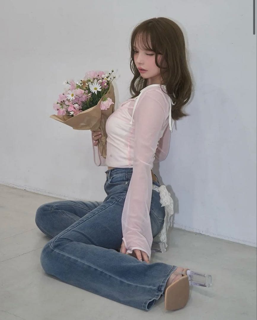 ANDMARY Lacey ribbon denim Sサイズ