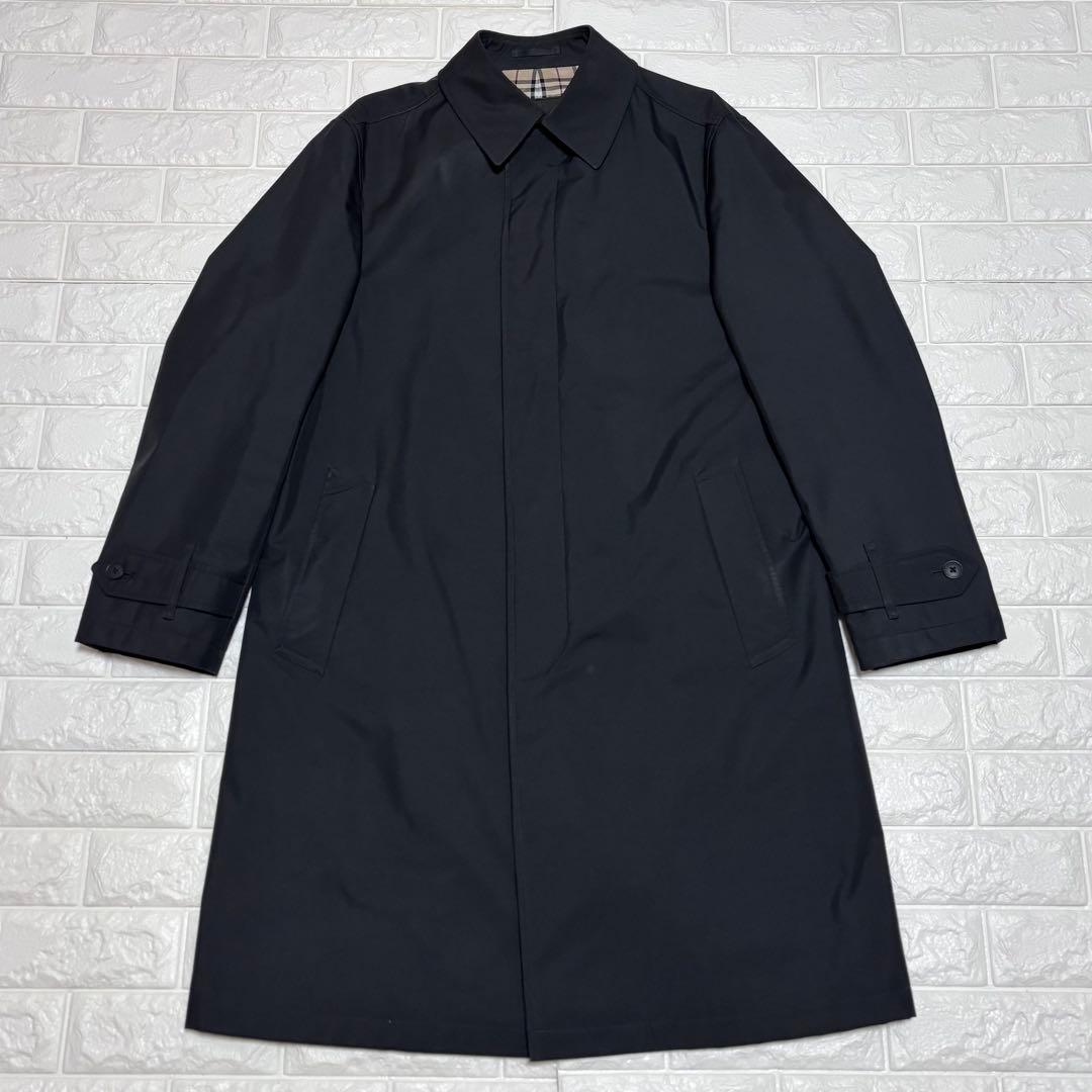 バーバリー ブラックレーベル★ステンカラーコート 黒 ノバチェック 三陽商会 L