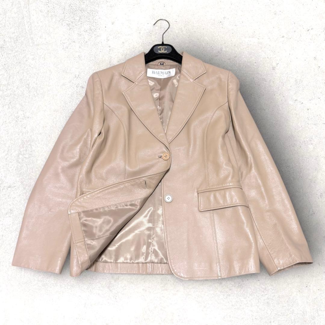 バルマン BALMAIN 羊革テーラードジャケット ベージュ 11号
