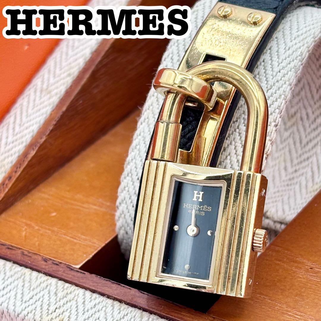 HERMES ケリーウォッチ ブラックレザー 黒文字盤 ゴールド 金 エルメス