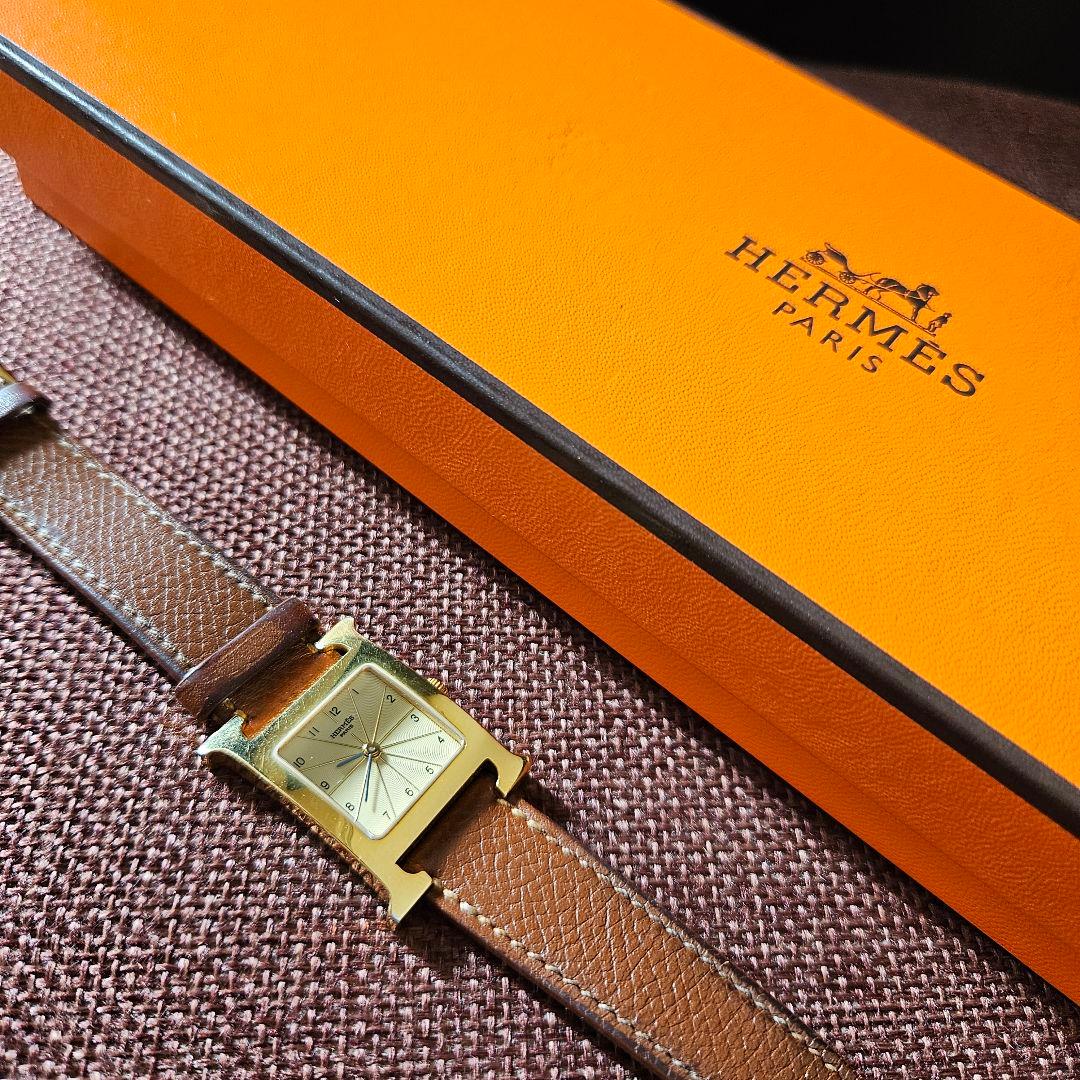 N*す様 【稼働品】HERMES Hウォッチ ゴールド×ブラウン