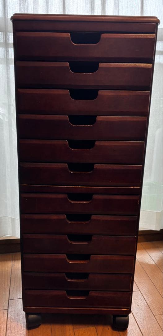 木製 12段 書類 チェスト キャビネット ラック 棚 シェルフ キャスター