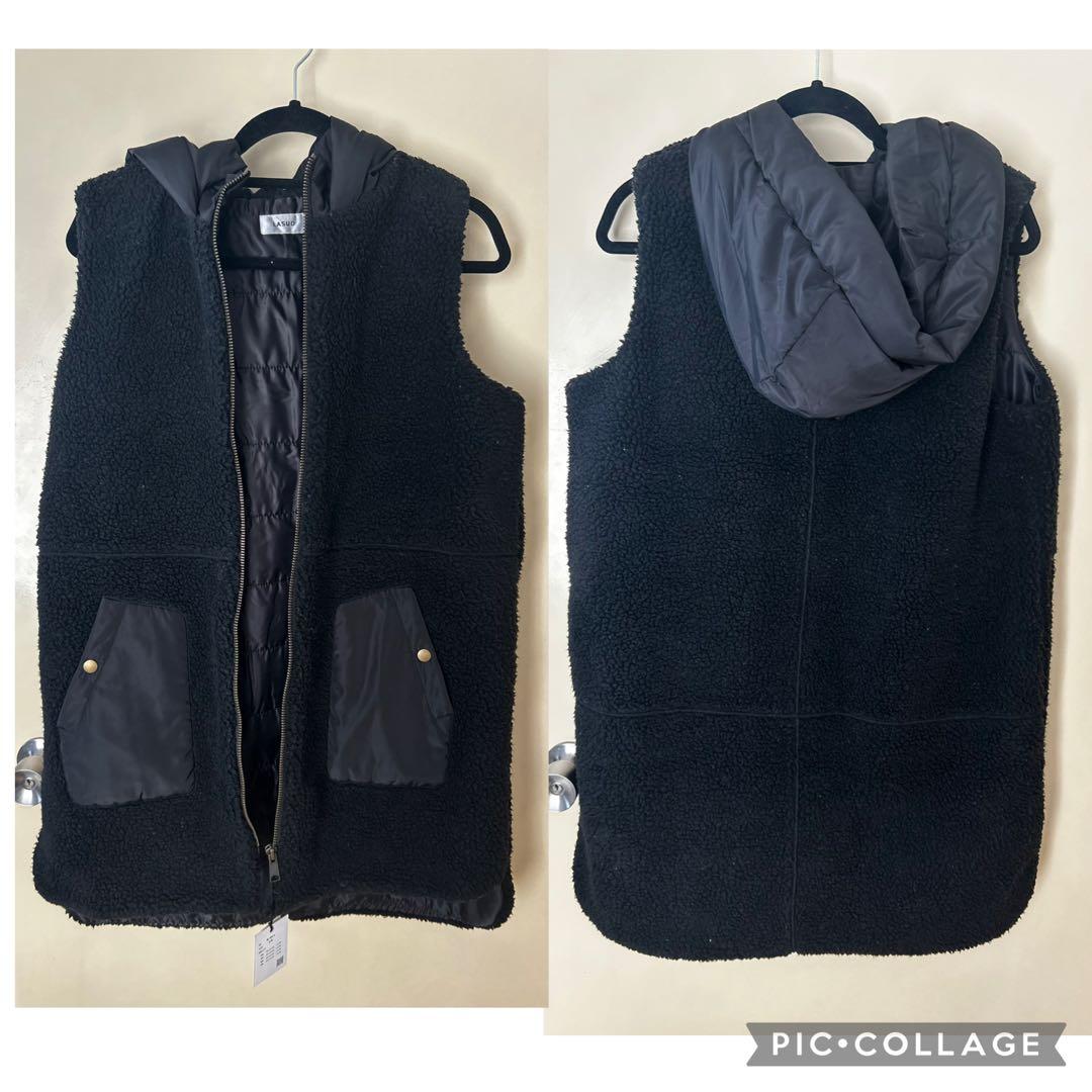 新品★定価21,000円　LASUD フード付きボアベスト 9号 黒