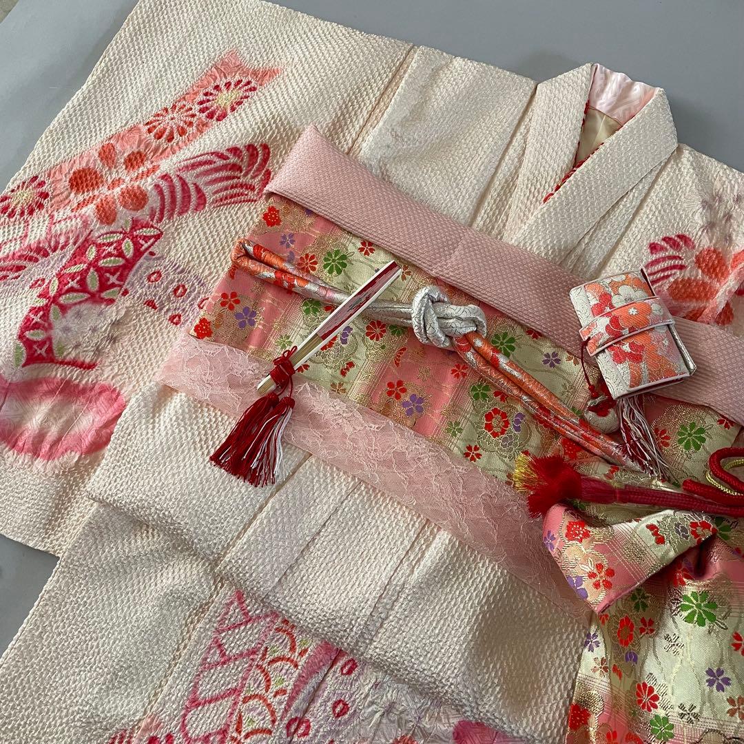七五三　7歳　正絹　総絞りのお着物セット　大寸作り帯