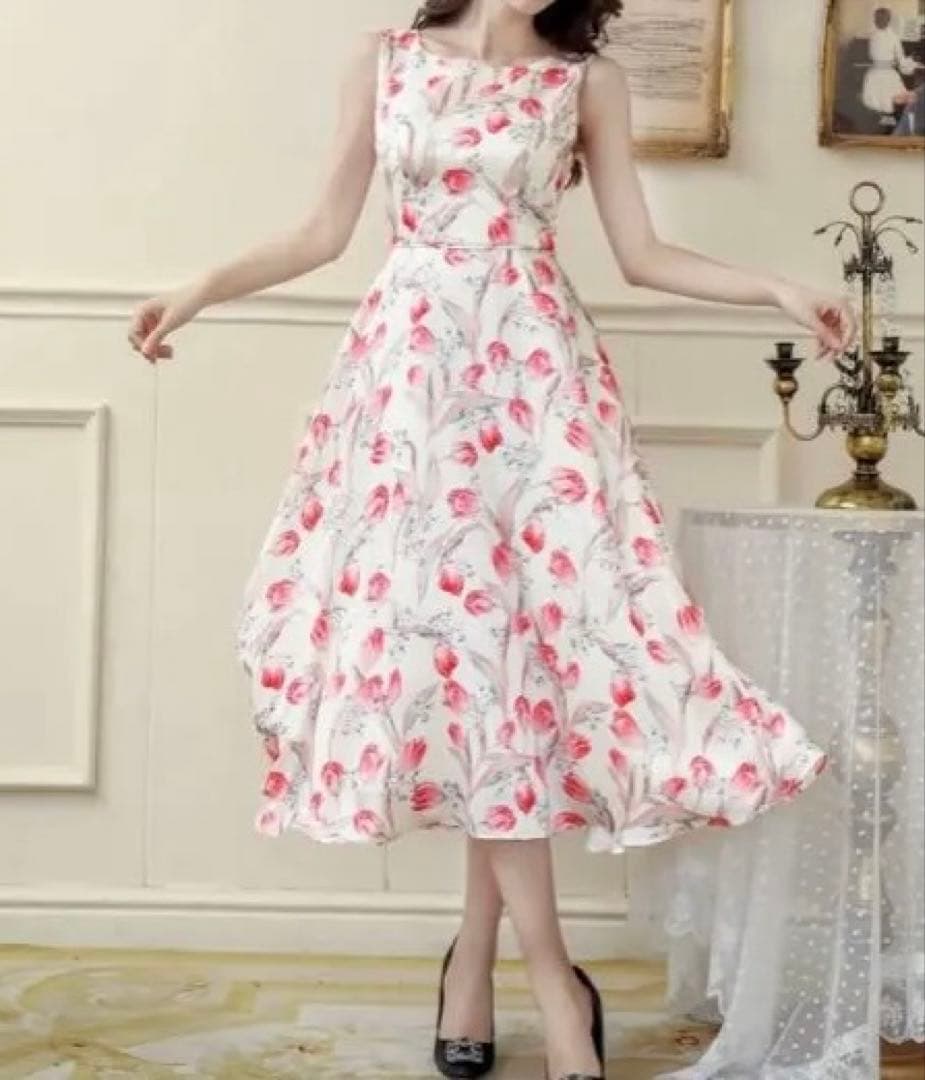 【美品】GINZA COUTURE フラワープリント ワンピース　サイズ④