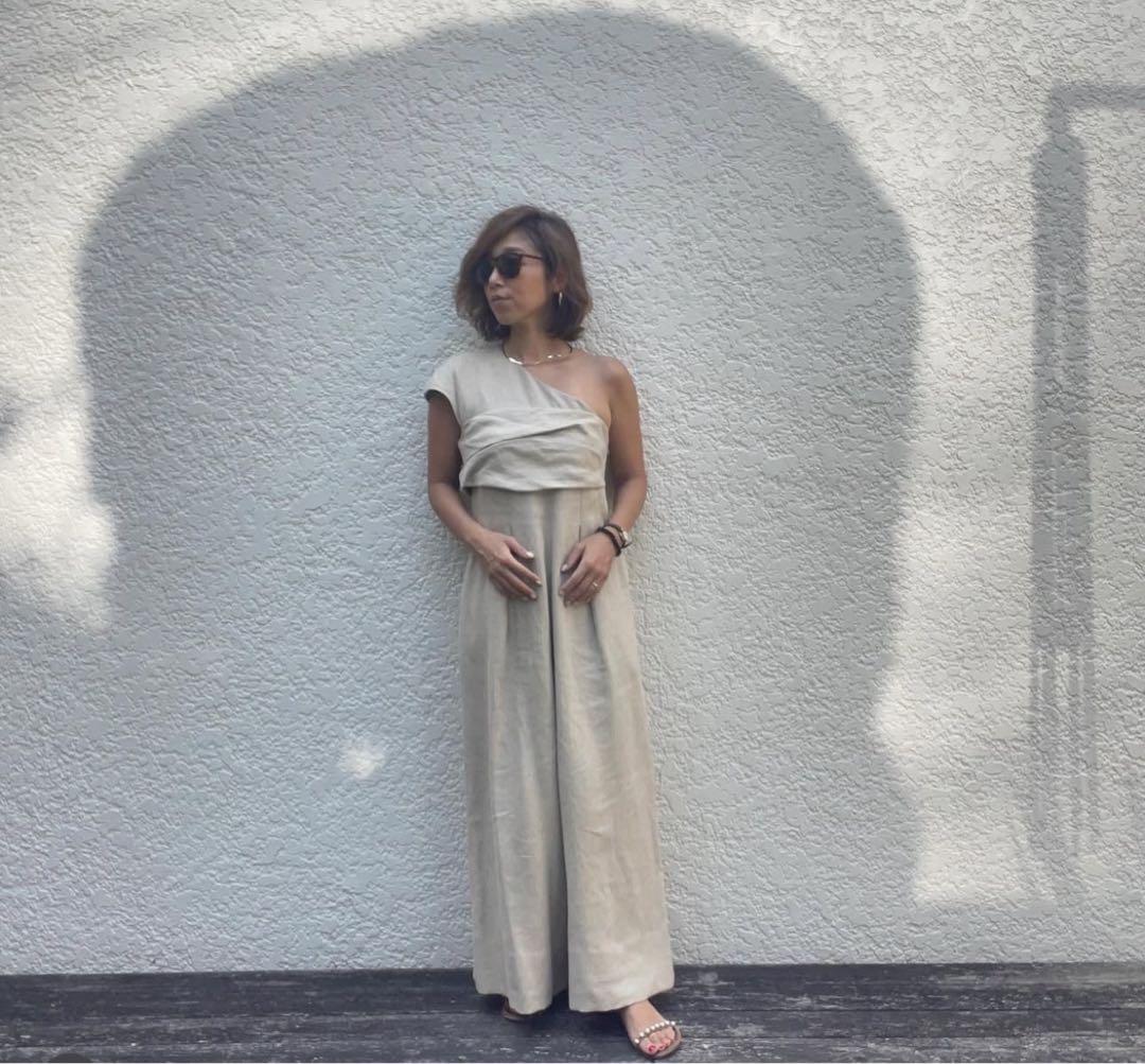 teechi 撥水加工リネン素材　ワンショルダー オールインワン