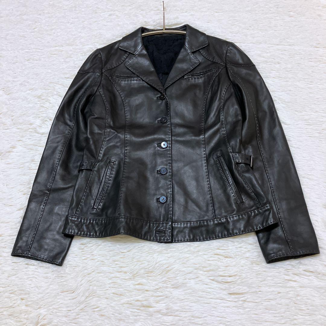 【美品】ROCHAS シープスキン レザージャケット レース 濃茶　Mサイズ