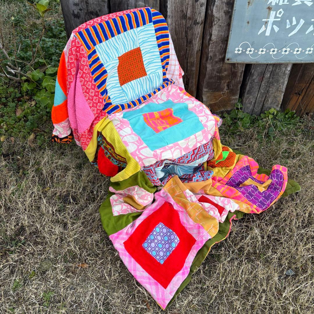 【USA vintage】サイケデリック パッチワーク キルト 布 生地