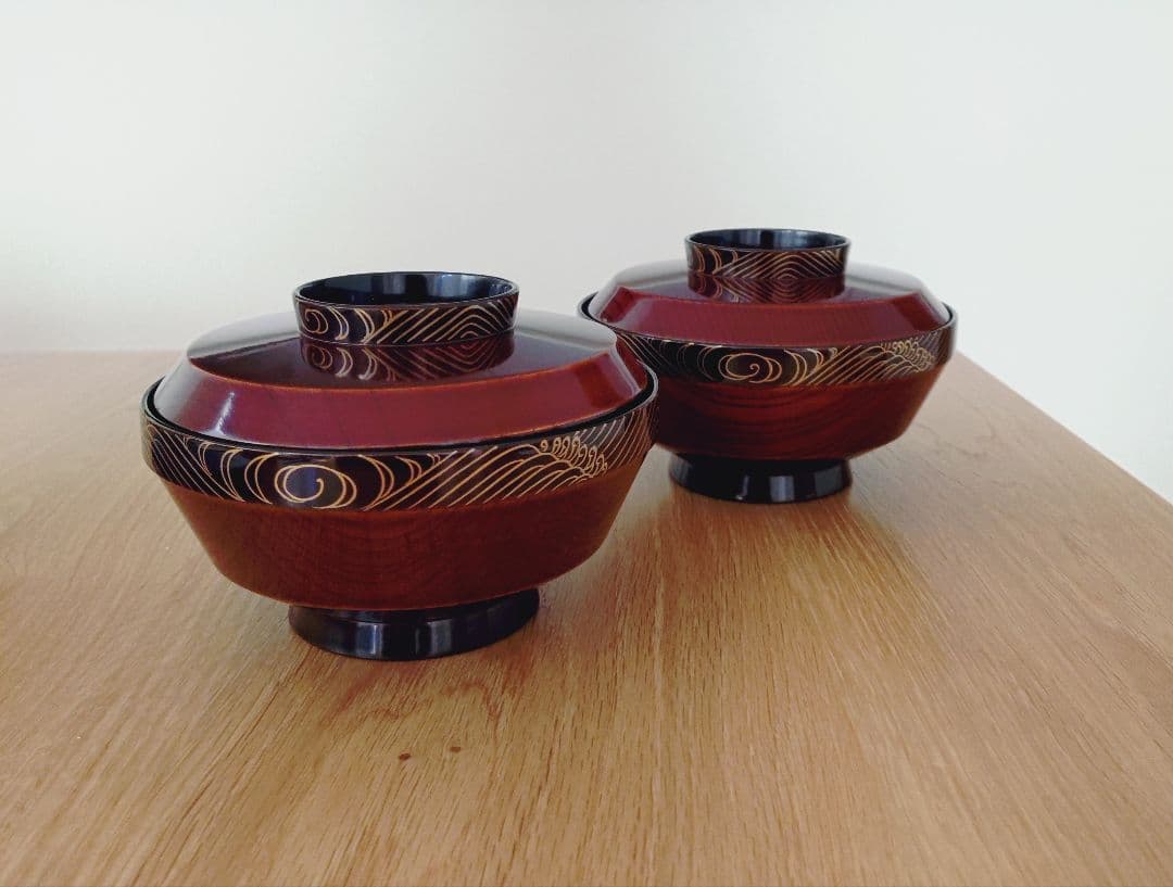 平安象彦　漆　煮物椀　口径14cm 二脚セット　おそらく新品