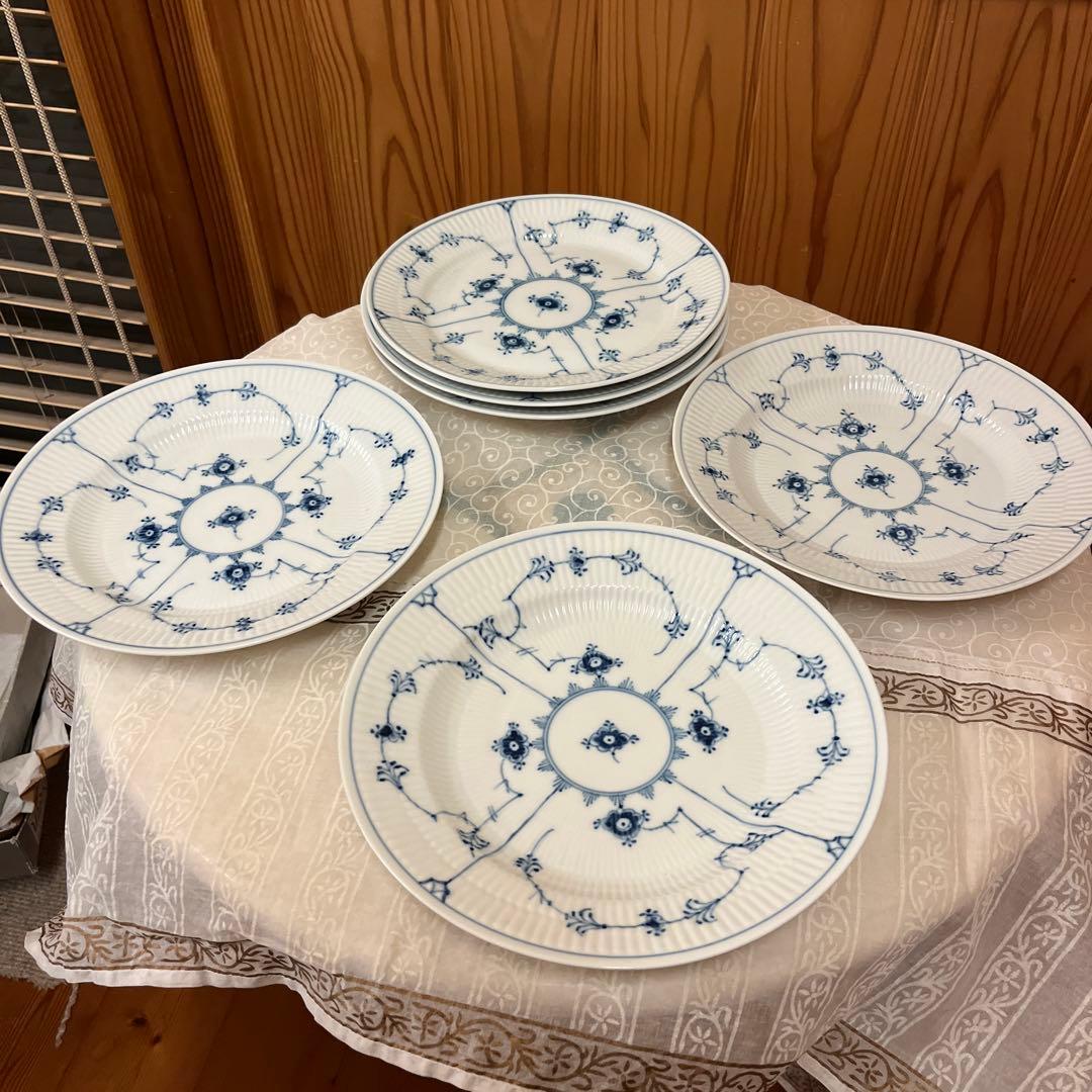 ロイヤルコペンハーゲン ブルーフルーテッド プレインレース 大皿 6枚セット