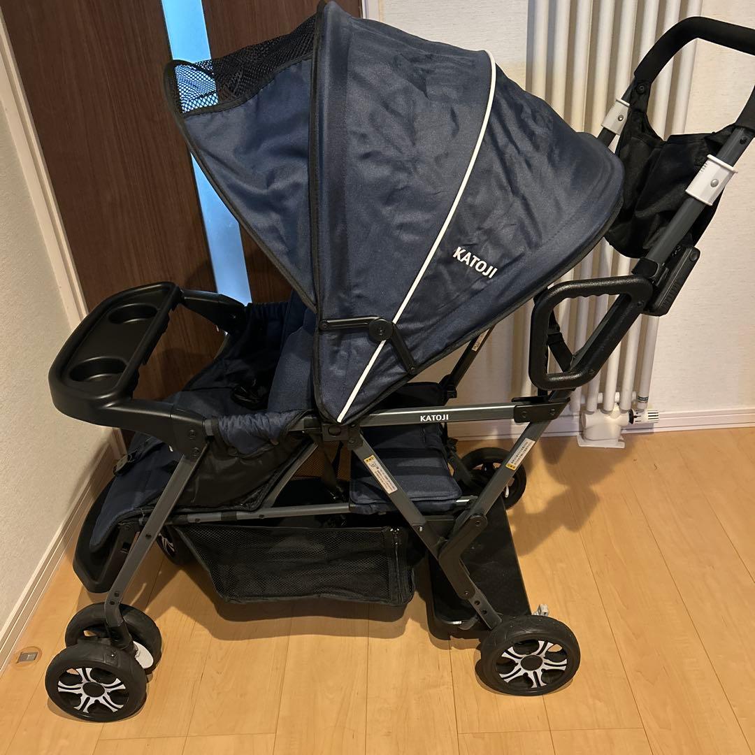 美品 KATOJI二人でゴー ケーブルロックのおまけ付き　2人乗りベビーカー