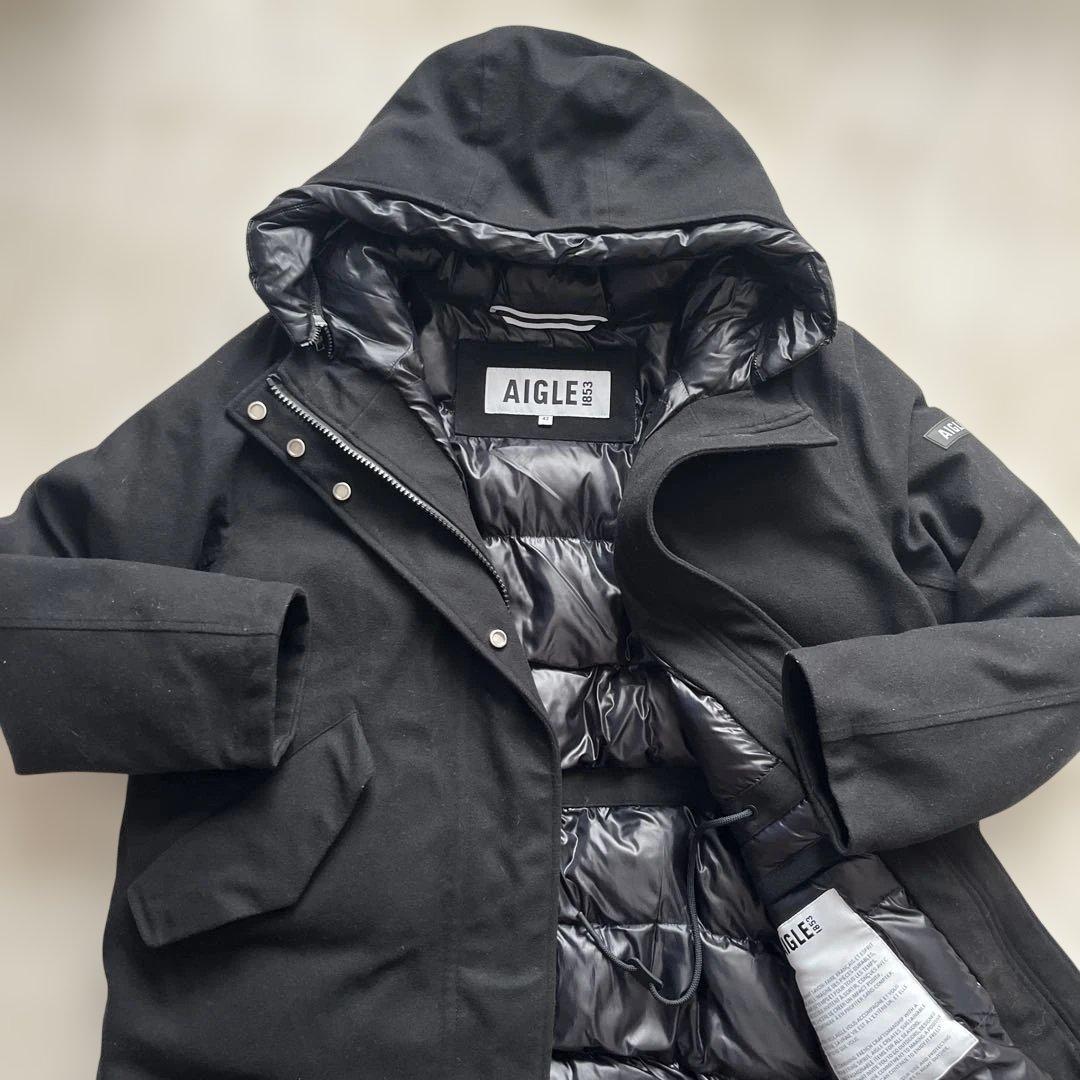 かりんとうさん専用美品 42 AIGLE ブラック ロングコート フード付 L〜