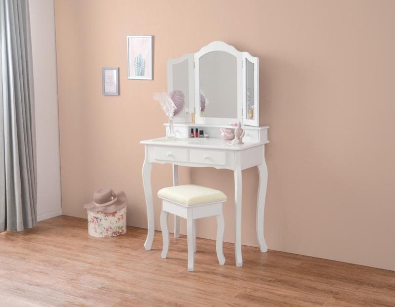 【幅75cm】曲線デザインがエレガントな三面鏡ドレッサーセット