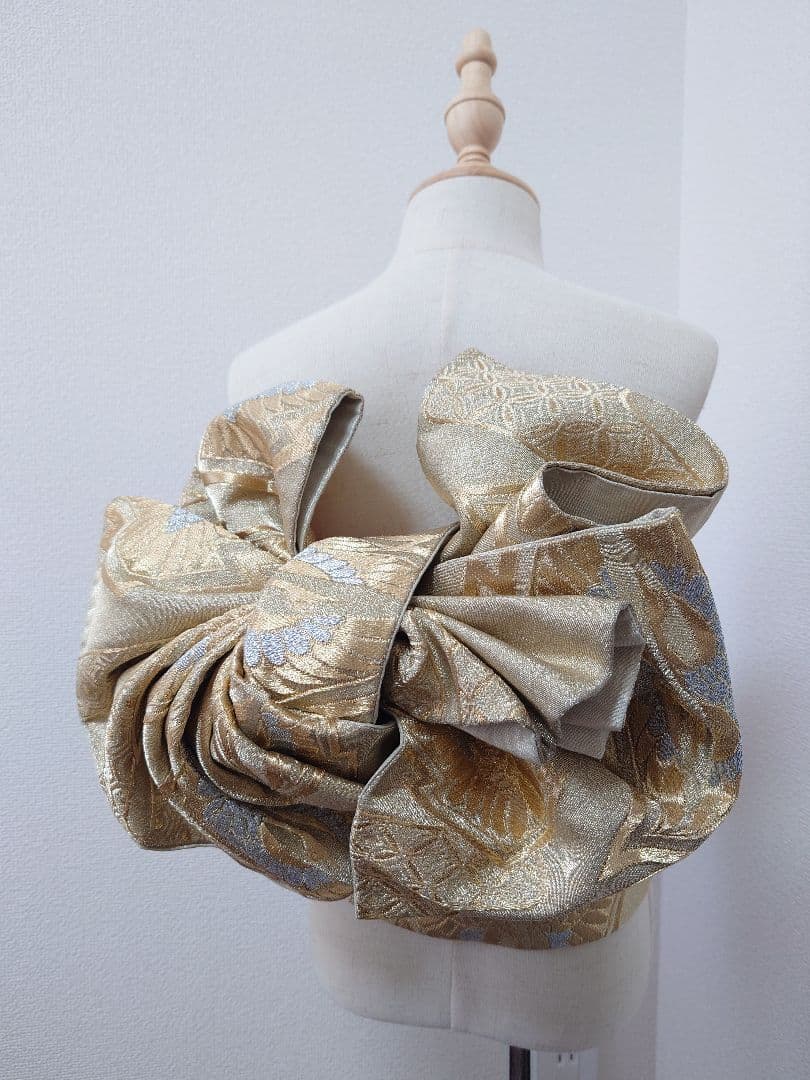 七五三　ハーフ成人式　ジュニア帯　大人用袋帯からの作り帯　1点物 鶴柄　金系