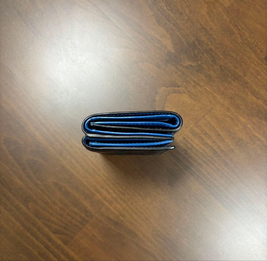 【ああ】Bottega Veneta 三つ折り財布　レザーブラック×ブルー