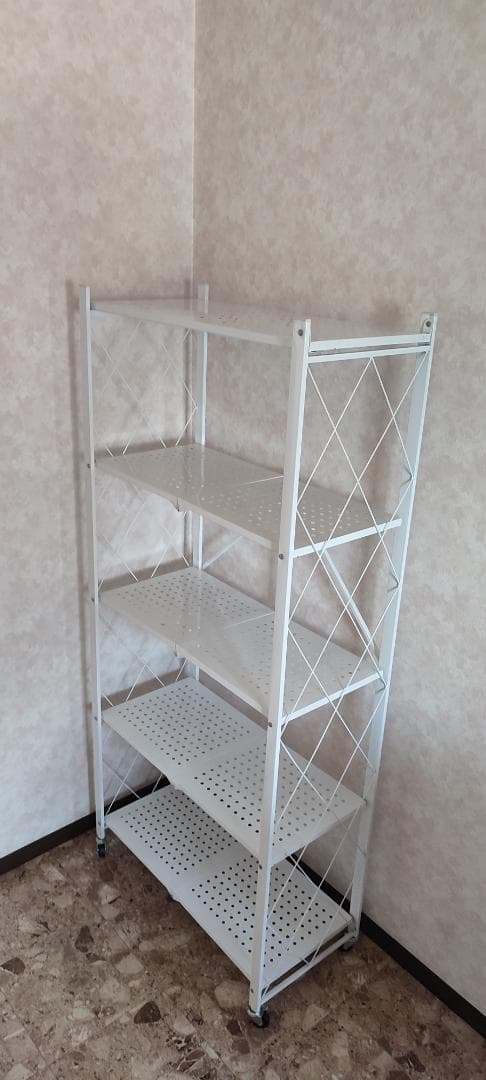 ホワイト 折り畳み可能5段ラック