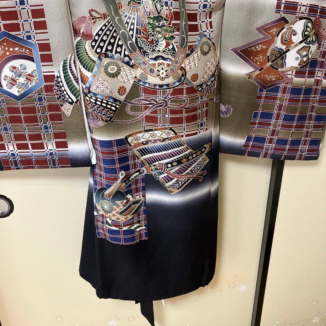 【お宮参り】長襦袢付き　男の子　正絹　〈美品〉　一つ身　お祝い着　家紋・丸に橘